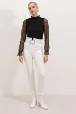 0495 Long Sleeve Chiffon Blouse - Black