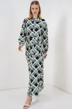 Kadın Boydan Düğmeli Uzun Tesettür Elbise 2588 - F.Lacivert