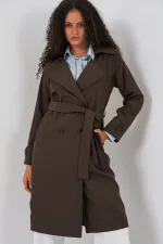 5918 Kruvaze Yaka Trençkot - C. Kahverengi