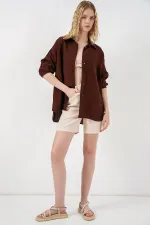 Kadın Uzun Oversize Gömlek 20334 - Kahverengi Kadın Uzun Oversize Gömlek 20334 - Kahverengi