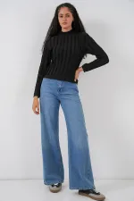 Kadın Dokulu Esnek Örme Bluz 975 - Siyah