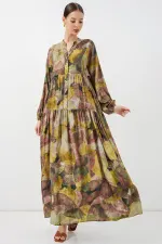 Women's Patterned Long Hijab Dress 2585 - Light Green