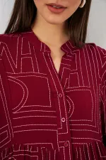 Robe longue hijab à motifs pour femme 2585 - B. Bordeaux