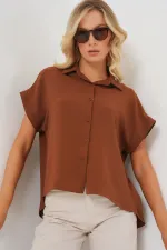 Women's Oversize Short Sleeve Shirt 20322 - Tan