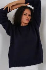 Pull oversize en maille pour femme 15895 - Bleu marine foncé