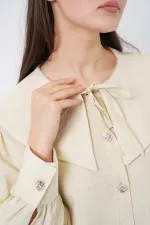 Tunique longue à col montant pour femme 5967 - Écru