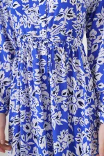 2144 Hakim Yaka Tesettür Elbise - Saks