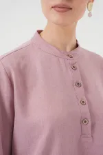 6678 Keten Tunik Pantolon İkili Takım - Gül Kurusu