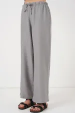 Kadın Geniş Paça Keten Pantolon 6735 - Gri