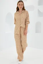 Kadın Puantiyeli Bej Ekru Örme İkili Takım 5858