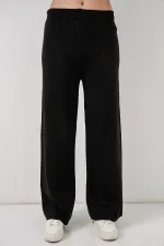 Women's Embroidered Knitwear Cardigan Trousers Two-Piece Suit 15963 - Black