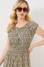 Women's Dress with Gathered Collar Detail 2544 - Oil Green