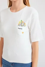 T-shirt basique imprimé en maille 912 - Blanc
