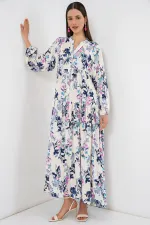 Robe longue hijab à motifs pour femme 2585 - Bleu marine foncé