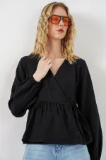 Kadın Yandan Bağlamalı Uzun Kollu Bluz 996 - Siyah