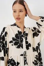 Robe longue hijab à motifs pour femme 2585 - Écru