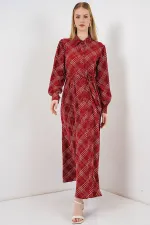 Kadın Boydan Düğmeli Uzun Tesettür Elbise 2588 - Bordo