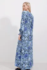 Robe hijab tricotée 1525 - Bleu marine clair