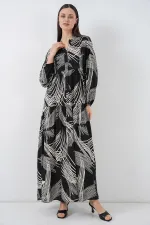 Robe longue hijab à motifs pour femme 2585 - Noir (taille M)