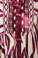 Kadın Desenli Uzun Tesettür Elbise 2585 - H. Bordo