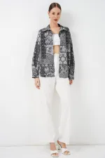 Women's Oversize Patterned Satin Shirt 20365 - Anthracite