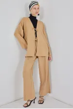 Kimono deux pièces en lin pour femme, modèle 6727 - Biscuit