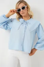 Chemise à col bébé pour femme 20314 - Bleu