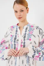 2423 Otantik Desenli Tesettür Elbise - C. Pembe