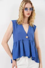 Women's Buttoned Sleeveless Blouse 994 - Navy Blue