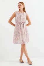 Robe en mousseline à manches zéro et à motifs 2501 - Rose