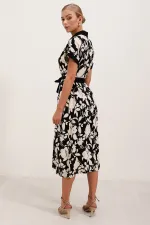 2455 Patterned Shirt Dress - Black