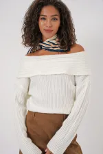 Pull oversize en maille à épaules dénudées pour femme (réf. 15908) - Blanc