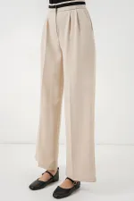 Pantalon large en tissu pour femme 30088 - Crème