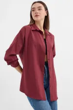 Kadın Oversize Mürdüm Uzun Basic Gömlek 3900