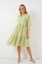 Women's Buttoned Short Sleeve Dress 2559 - E.Green