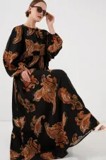 Robe longue hijab à manches ballon pour femme 2464 - Beige clair