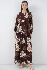 Robe longue hijab à motifs pour femme 2585 - Marron foncé