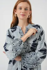 Robe longue hijab à motifs pour femme 2585 - Bleu - Bleu marine