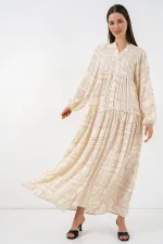 Robe longue hijab à motifs pour femme 2585 - Crème unie