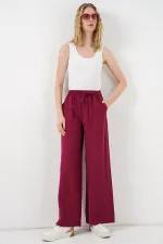 Kadın Yüksek Bel Geniş Paça Pantolon 30097 - Bordo