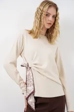 Kadın Fular Detaylu Uzun Kol Bluz 40000 - Krem