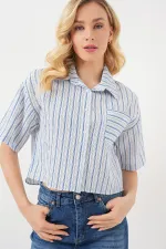 Women's Striped Crop Shirt 20342 - Blue