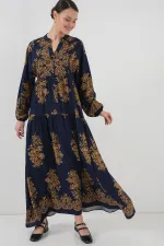 Robe hijab bleu marine à motifs dorés 2423
