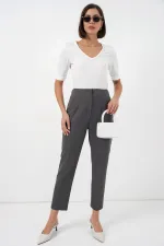 Pantalon en tissu taille haute 6650 - Anthracite