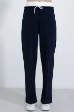 Kadın Lacivert Bol Paça Çımalı Pantolon 6662