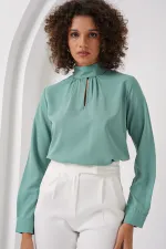 0418 Window Detail Blouse - Aqua Green