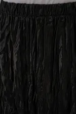 Jupe longue froissée brillante pour femme 8034 - Noire