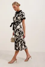 2455 Patterned Shirt Dress - Black