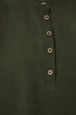 6678 Linen Tunic Trousers Two Piece Set - Khaki