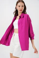 Kadın Uzun Oversize Gömlek 20334 - Koyu Pembe